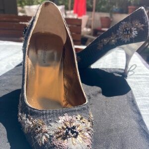 Dolce and Gabbana Glen plaid beaded heels